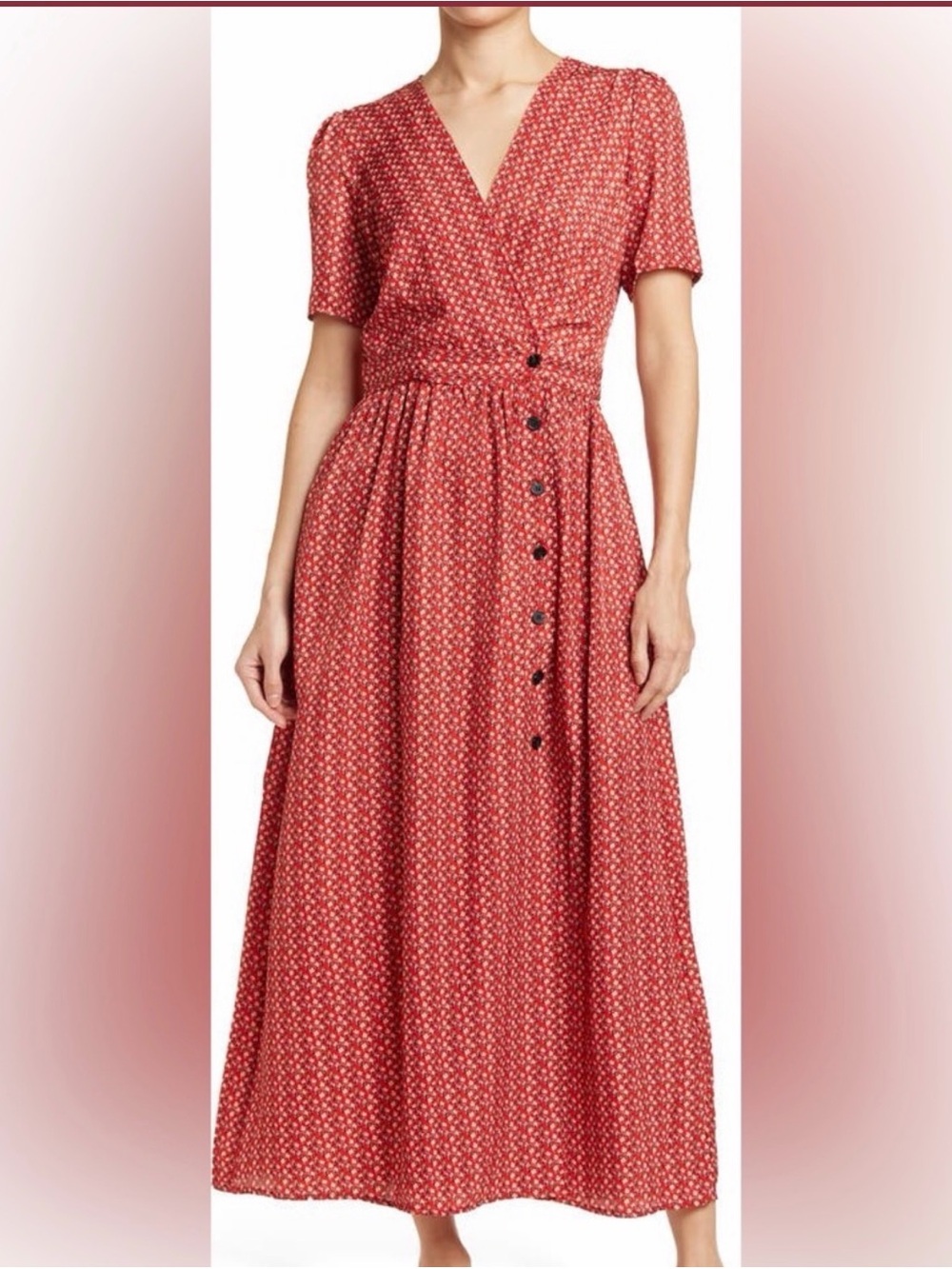 FRNCH Paris Red Ditsy-Print Maxi Button-Front Dress